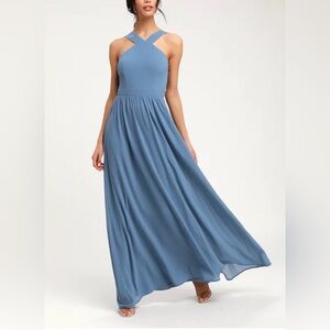 Lulu's Air of Romance Slate Blue Maxi Dress Size Small